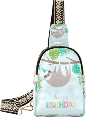 Small Sling Bag Waist Packs Leather Crossbody Packs Chest Bag Birthday Sloth for Women Travel Belt Purse