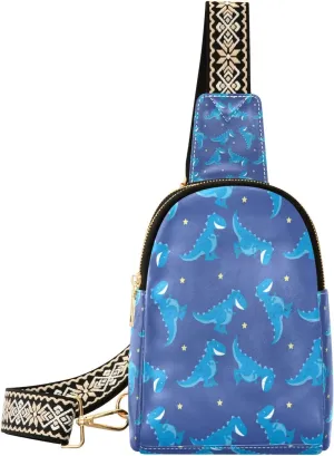 Small Sling Bag Waist Packs Leather Crossbody Packs Chest Bag Blue Dinosaur for Women Travel Belt Purse