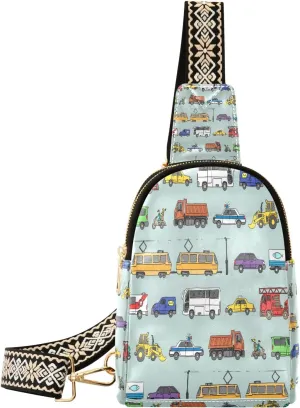 Small Sling Bag Waist Packs Leather Crossbody Packs Chest Bag Cars Traffic Doodle for Women Travel Belt Purse