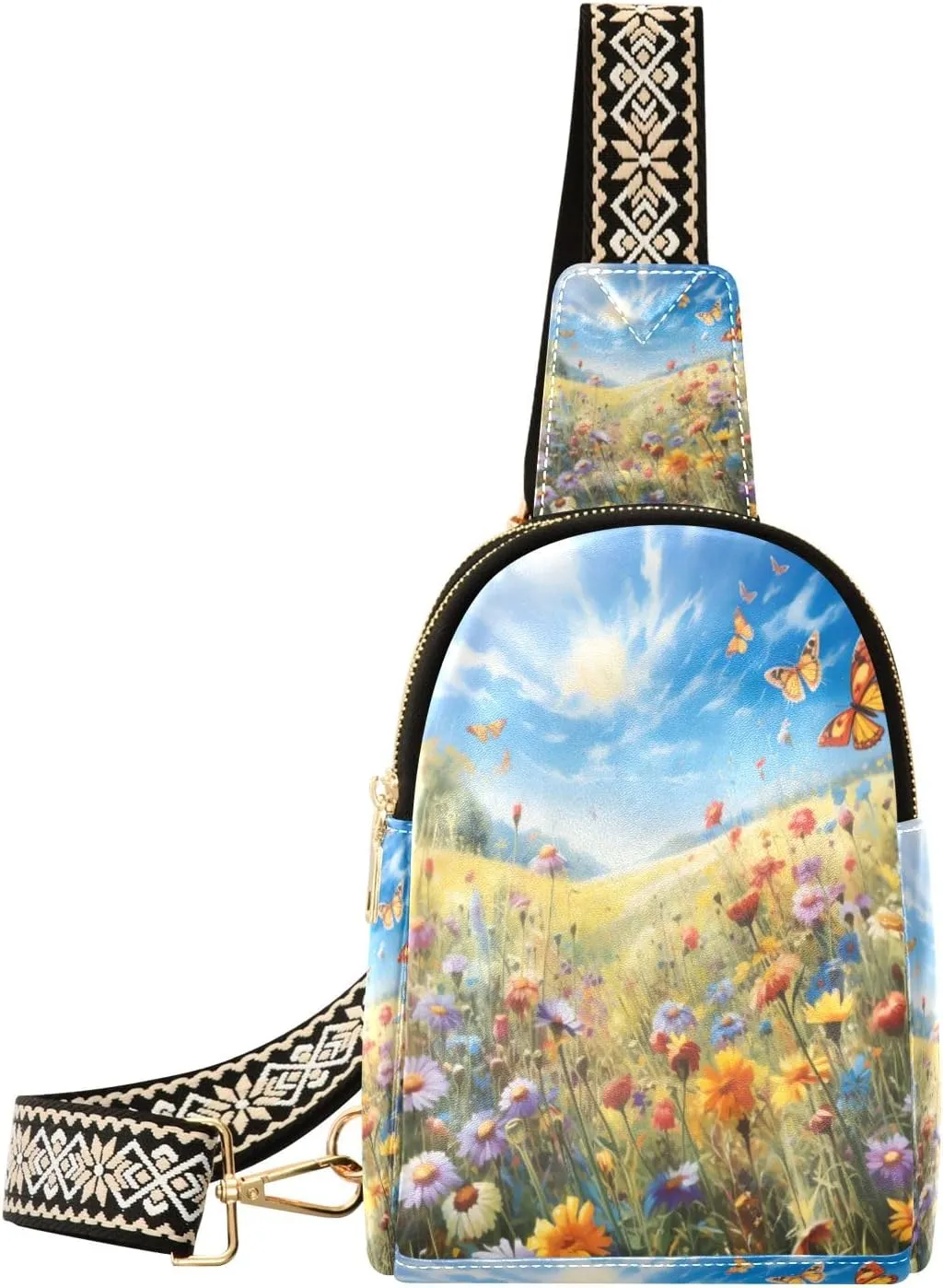 Small Sling Bag Waist Packs Leather Crossbody Packs Chest Bag Colorful Butterfly for Women Travel Belt Purse