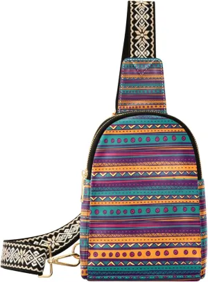 Small Sling Bag Waist Packs Leather Crossbody Packs Chest Bag Colorful Stripe for Women Travel Belt Purse