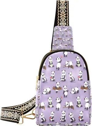 Small Sling Bag Waist Packs Leather Crossbody Packs Chest Bag Cute Panda for Women Travel Belt Purse
