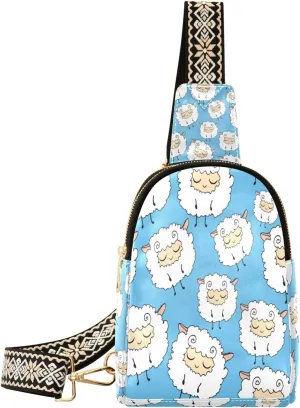 Small Sling Bag Waist Packs Leather Crossbody Packs Chest Bag Cute Sheep for Women Travel Belt Purse