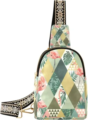 Small Sling Bag Waist Packs Leather Crossbody Packs Chest Bag Diamond Flamingos for Women Travel Belt Purse