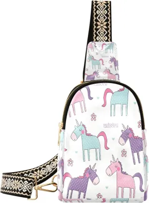 Small Sling Bag Waist Packs Leather Crossbody Packs Chest Bag Dot Unicorn for Women Travel Belt Purse