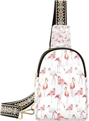 Small Sling Bag Waist Packs Leather Crossbody Packs Chest Bag Flamingos for Women Travel Belt Purse