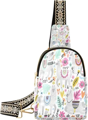 Small Sling Bag Waist Packs Leather Crossbody Packs Chest Bag Floral Grey Sheep for Women Travel Belt Purse