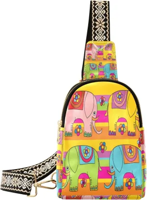 Small Sling Bag Waist Packs Leather Crossbody Packs Chest Bag Four Elephant for Women Travel Belt Purse