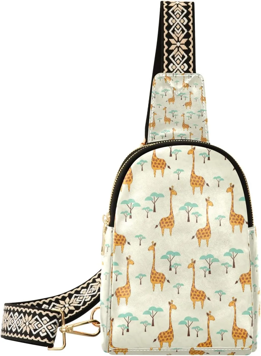 Small Sling Bag Waist Packs Leather Crossbody Packs Chest Bag Giraffe for Women Travel Belt Purse