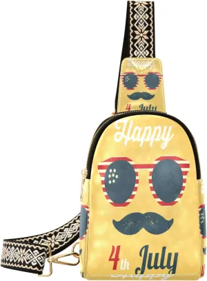Small Sling Bag Waist Packs Leather Crossbody Packs Chest Bag Happy Funny 4th July for Women Travel Belt Purse