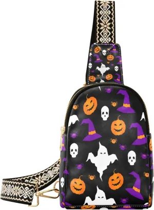Small Sling Bag Waist Packs Leather Crossbody Packs Chest Bag Happy Hallowmas for Women Travel Belt Purse