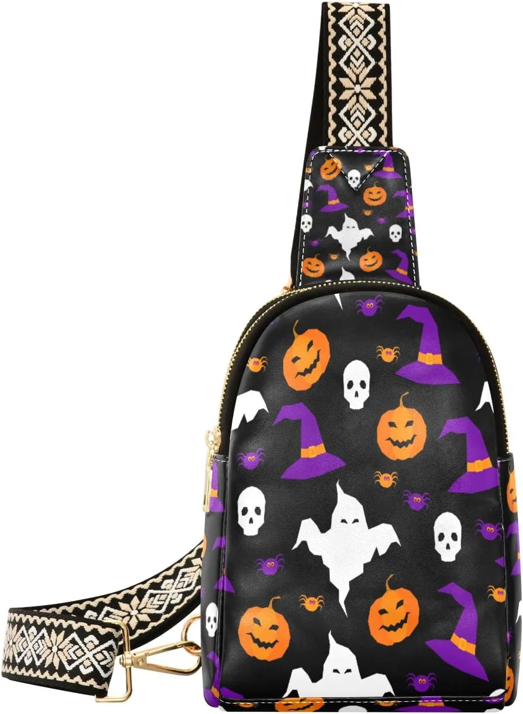 Small Sling Bag Waist Packs Leather Crossbody Packs Chest Bag Happy Hallowmas for Women Travel Belt Purse