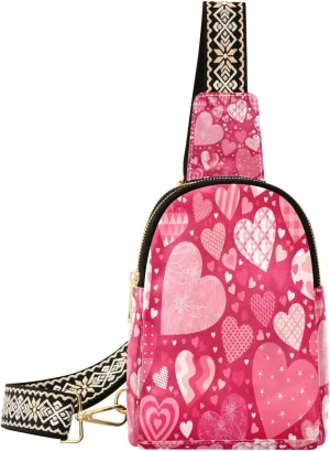 Small Sling Bag Waist Packs Leather Crossbody Packs Chest Bag Happy Valentines Love Heart for Women Travel Belt Purse