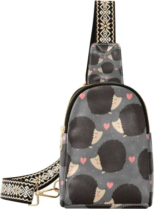 Small Sling Bag Waist Packs Leather Crossbody Packs Chest Bag Hedgehog Pattern for Women Travel Belt Purse