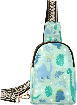 Small Sling Bag Waist Packs Leather Crossbody Packs Chest Bag Jungle and Dinosaurs for Women Travel Belt Purse