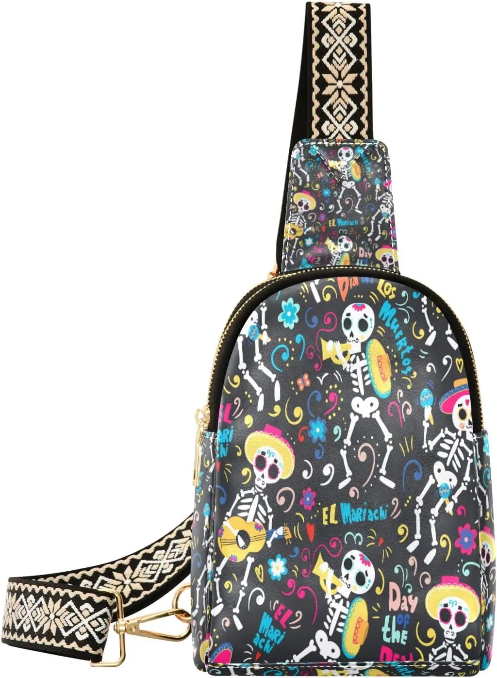 Small Sling Bag Waist Packs Leather Crossbody Packs Chest Bag Mexico Skull for Women Travel Belt Purse