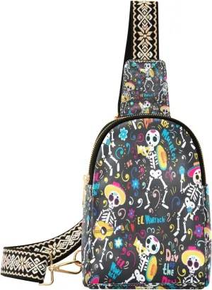 Small Sling Bag Waist Packs Leather Crossbody Packs Chest Bag Mexico Skull for Women Travel Belt Purse