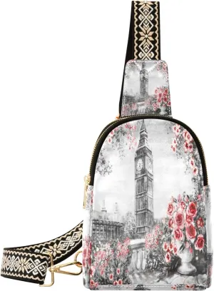 Small Sling Bag Waist Packs Leather Crossbody Packs Chest Bag Oil Painting Summer in London for Women Travel Belt Purse