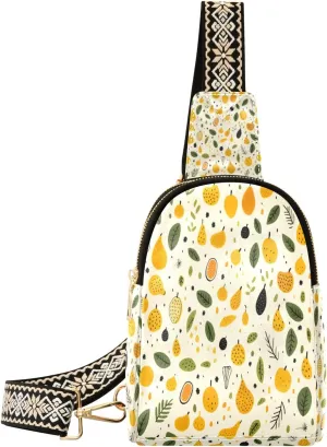 Small Sling Bag Waist Packs Leather Crossbody Packs Chest Bag Painting Pear for Women Travel Belt Purse
