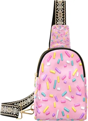 Small Sling Bag Waist Packs Leather Crossbody Packs Chest Bag Pink Donuts for Women Travel Belt Purse