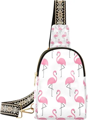 Small Sling Bag Waist Packs Leather Crossbody Packs Chest Bag Pink Flamingos for Women Travel Belt Purse