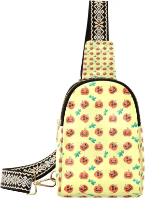 Small Sling Bag Waist Packs Leather Crossbody Packs Chest Bag Pumpkins Expression for Women Travel Belt Purse