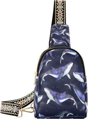Small Sling Bag Waist Packs Leather Crossbody Packs Chest Bag Purple Shark for Women Travel Belt Purse