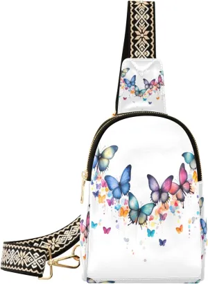 Small Sling Bag Waist Packs Leather Crossbody Packs Chest Bag Queuing Butterfly for Women Travel Belt Purse