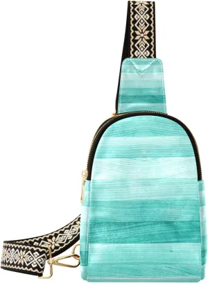 Small Sling Bag Waist Packs Leather Crossbody Packs Chest Bag Teal Turquoise Green Wood for Women Travel Belt Purse