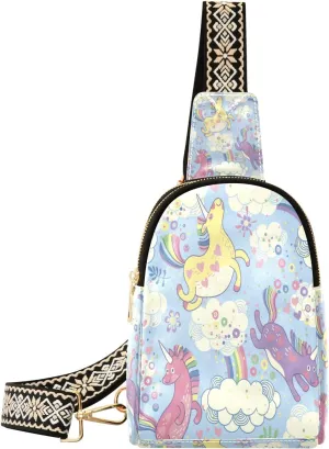 Small Sling Bag Waist Packs Leather Crossbody Packs Chest Bag Three Unicorn for Women Travel Belt Purse