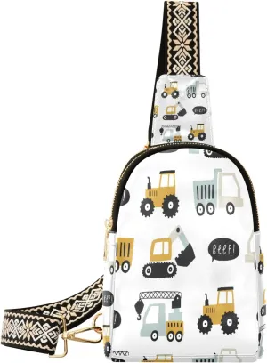 Small Sling Bag Waist Packs Leather Crossbody Packs Chest Bag Truck Childish Cartoon for Women Travel Belt Purse