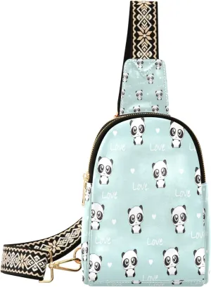 Small Sling Bag Waist Packs Leather Crossbody Packs Chest Bag Valentine Panda with Love for Women Travel Belt Purse