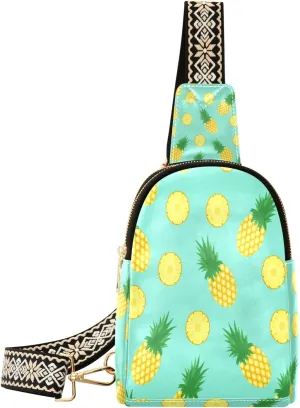 Small Sling Bag Waist Packs Leather Crossbody Packs Chest Bag Yellow Pineapple for Women Travel Belt Purse