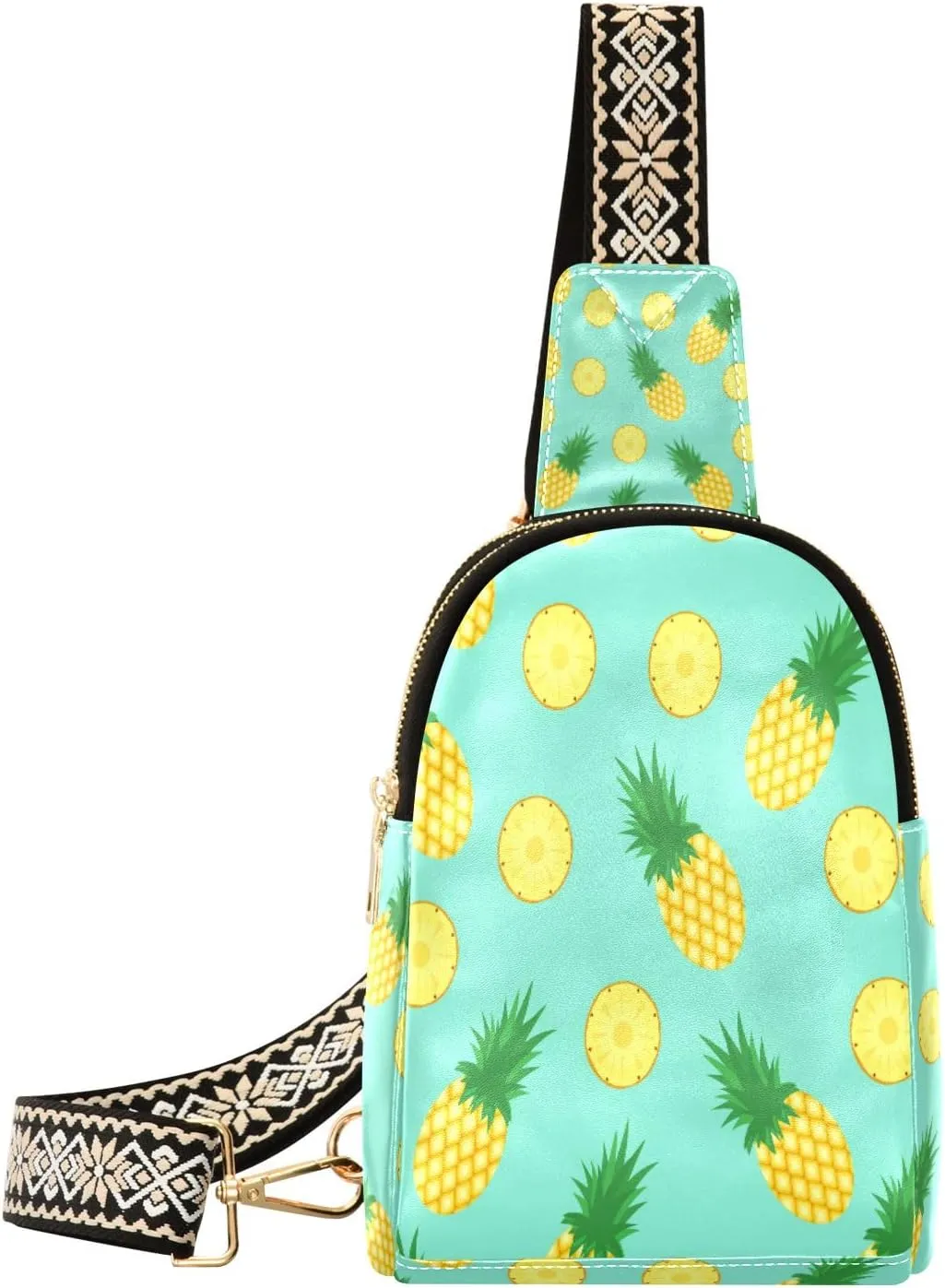 Small Sling Bag Waist Packs Leather Crossbody Packs Chest Bag Yellow Pineapple for Women Travel Belt Purse