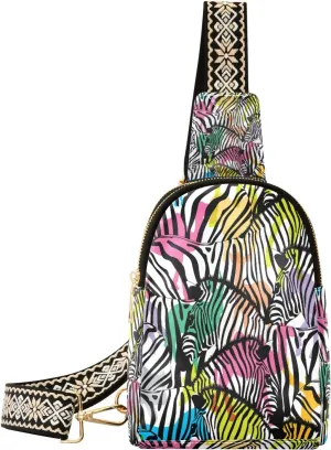Small Sling Bag Waist Packs Leather Crossbody Packs Chest Bag Zebras for Women Travel Belt Purse