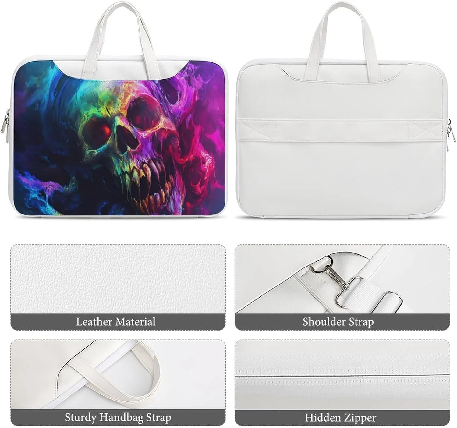 Smog Skull Horror Psychedelic Leather Bag Laptop Case Slim Water Resistant Computer Bags with Handle Briefcase for Work