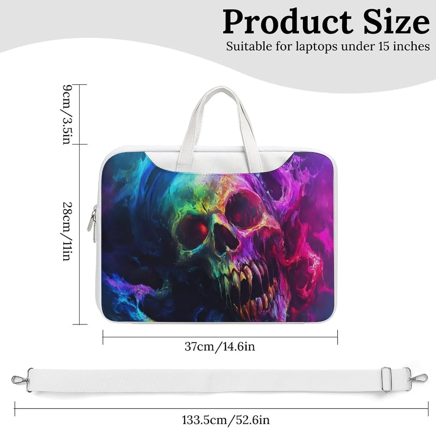 Smog Skull Horror Psychedelic Leather Bag Laptop Case Slim Water Resistant Computer Bags with Handle Briefcase for Work