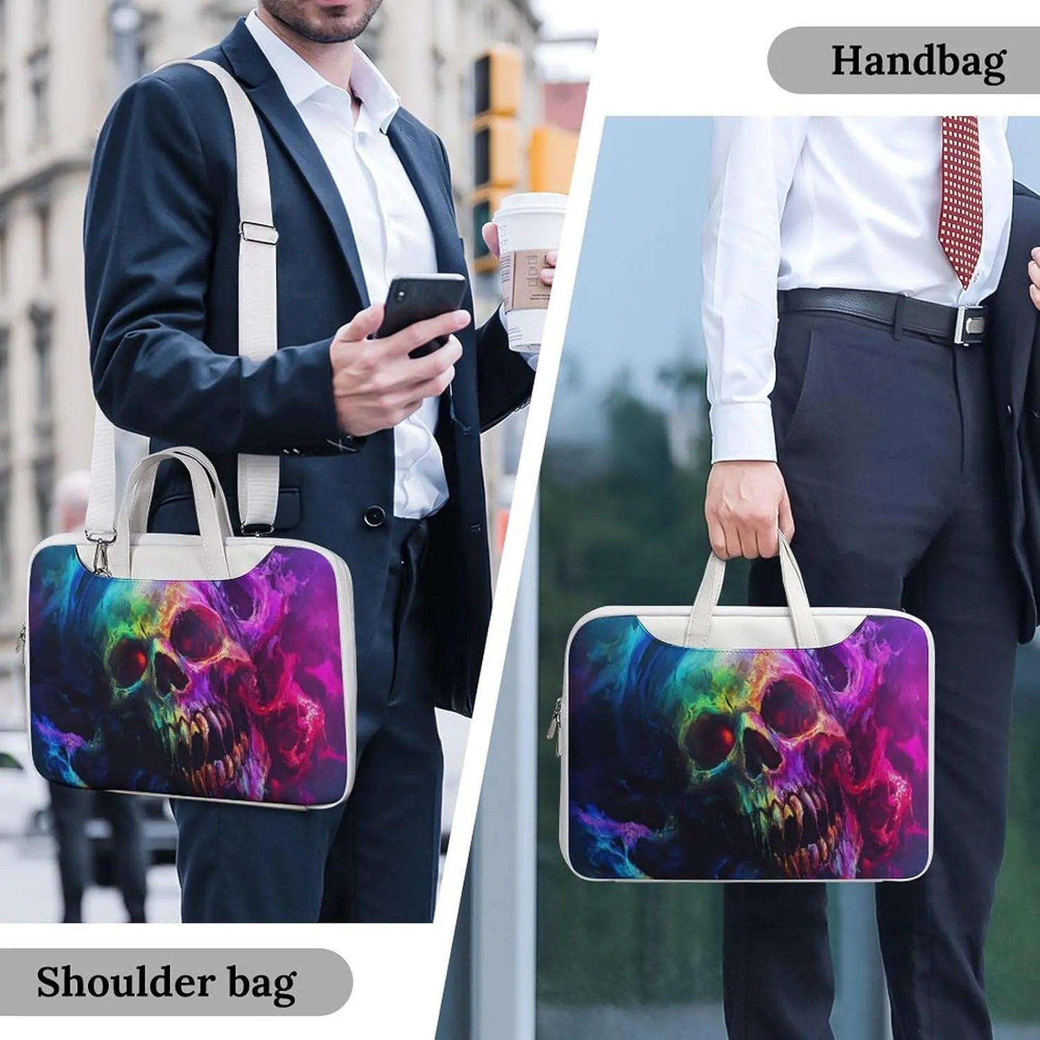 Smog Skull Horror Psychedelic Leather Bag Laptop Case Slim Water Resistant Computer Bags with Handle Briefcase for Work