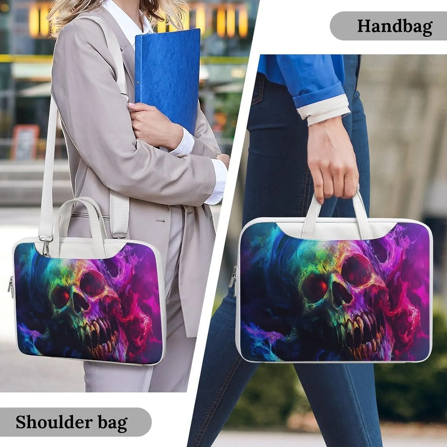 Smog Skull Horror Psychedelic Leather Bag Laptop Case Slim Water Resistant Computer Bags with Handle Briefcase for Work