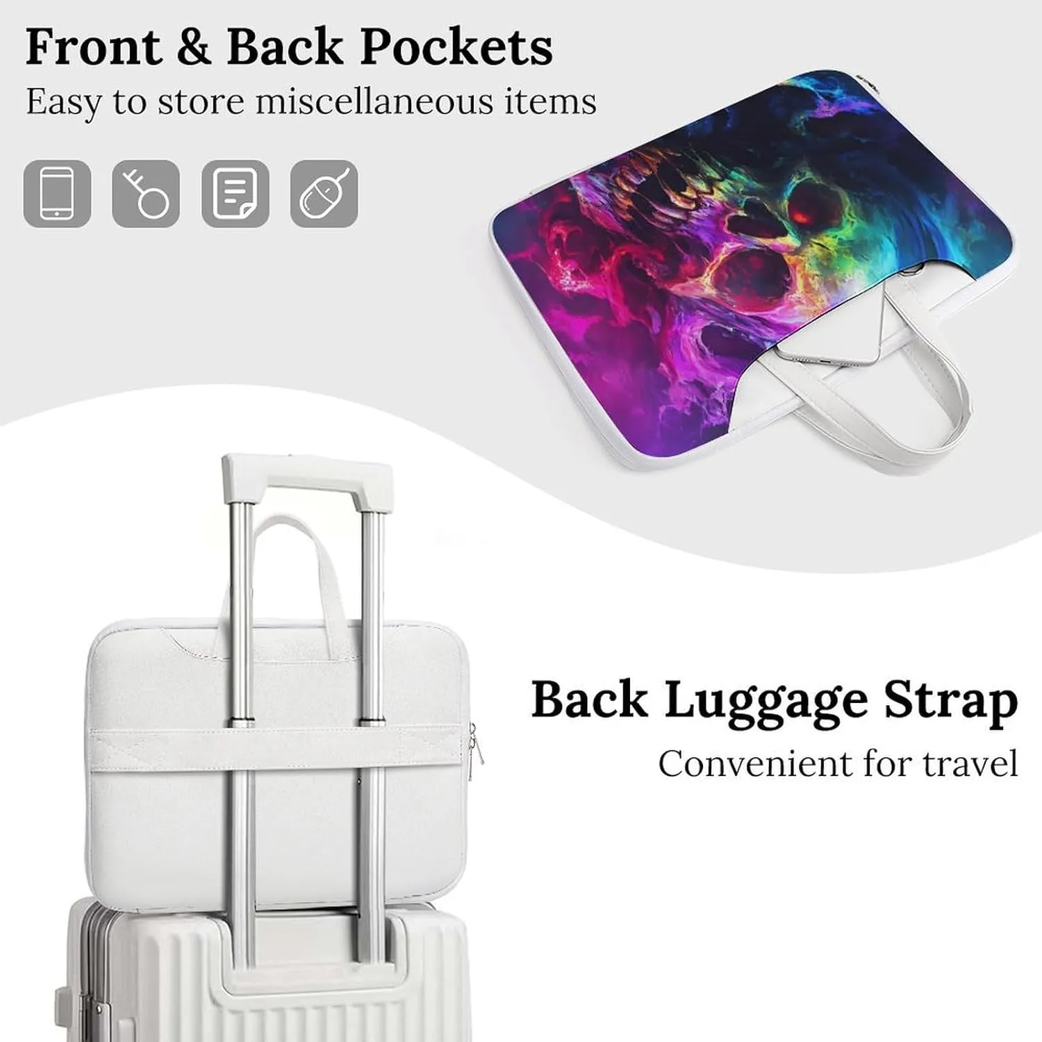 Smog Skull Horror Psychedelic Leather Bag Laptop Case Slim Water Resistant Computer Bags with Handle Briefcase for Work