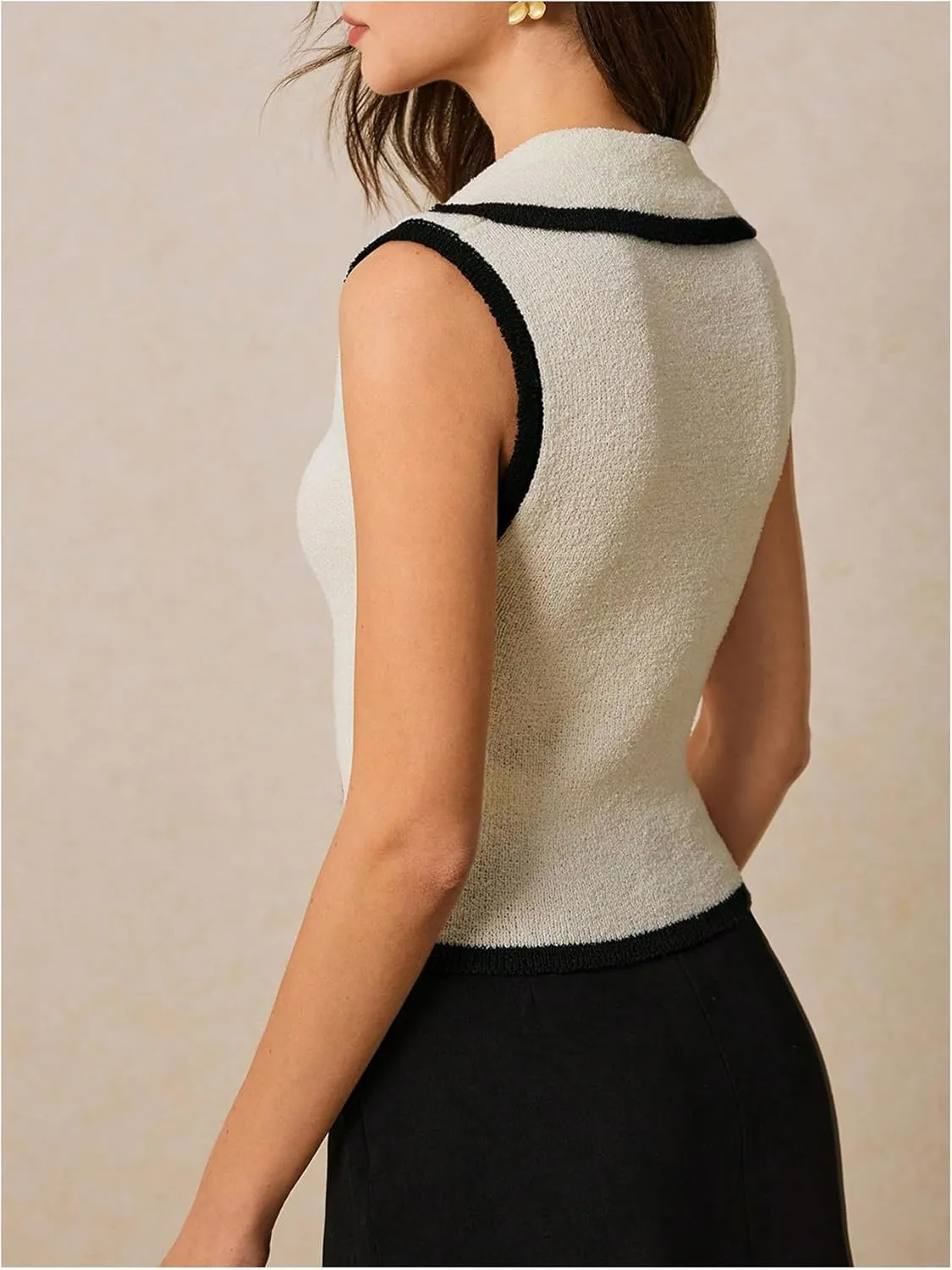 SOLY HUX Women's Sleeveless Knit Tank Tops Button Down Collared V Neck Summer Fitted Sweater Vest