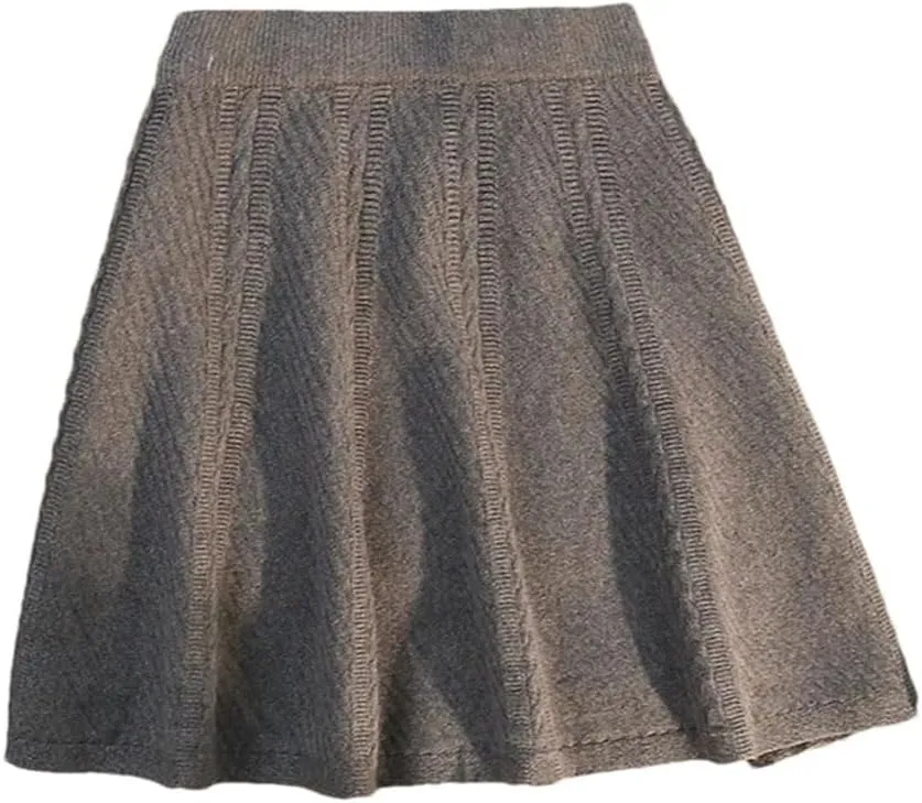 Spring Winter Pleated Knitted Skirt Women Elastic High Waist A-Line All-Match Party Mini Skirt