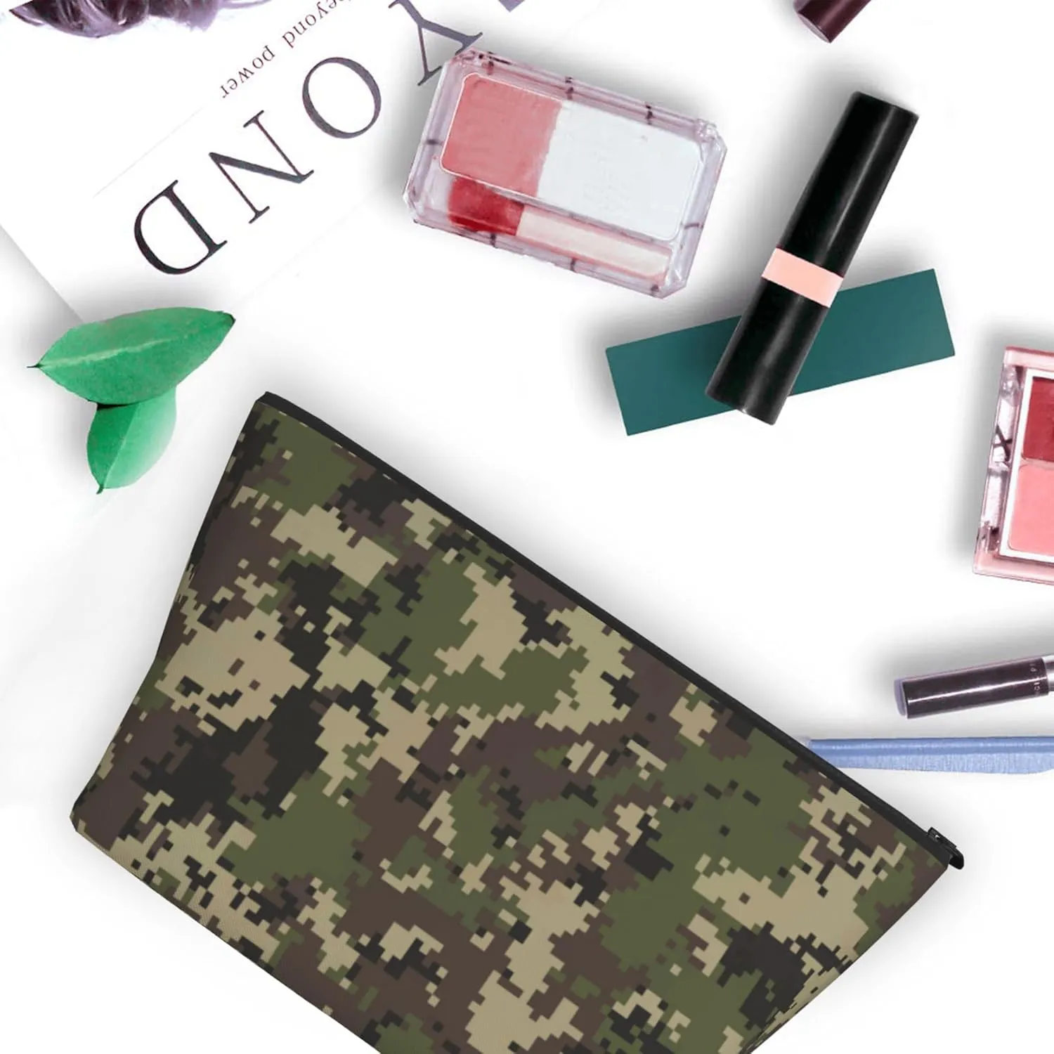 Storage Makeup Bag Compatible with Green Camo Army Solider Camouflage, Small and Lightweight Zipper Cosmetic Pouch