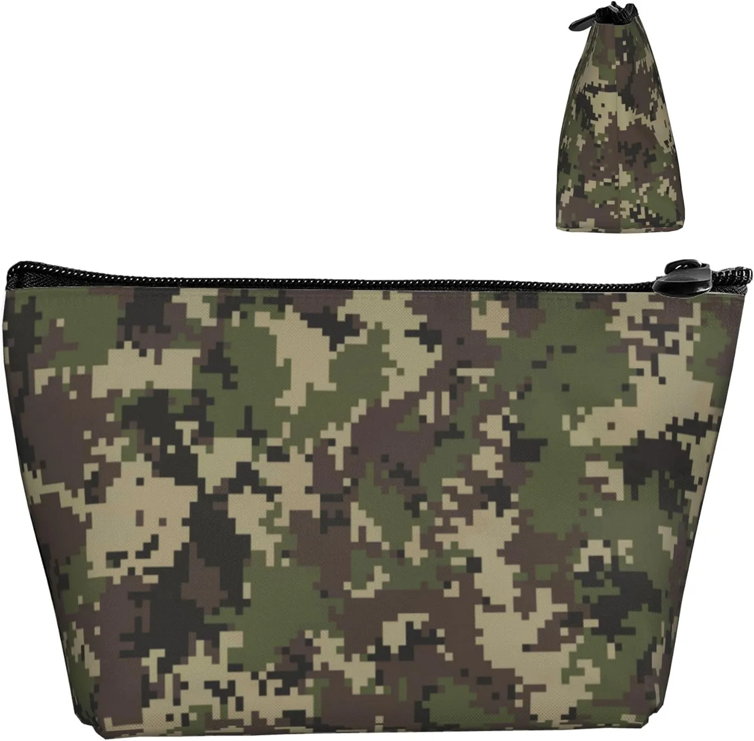 Storage Makeup Bag Compatible with Green Camo Army Solider Camouflage, Small and Lightweight Zipper Cosmetic Pouch