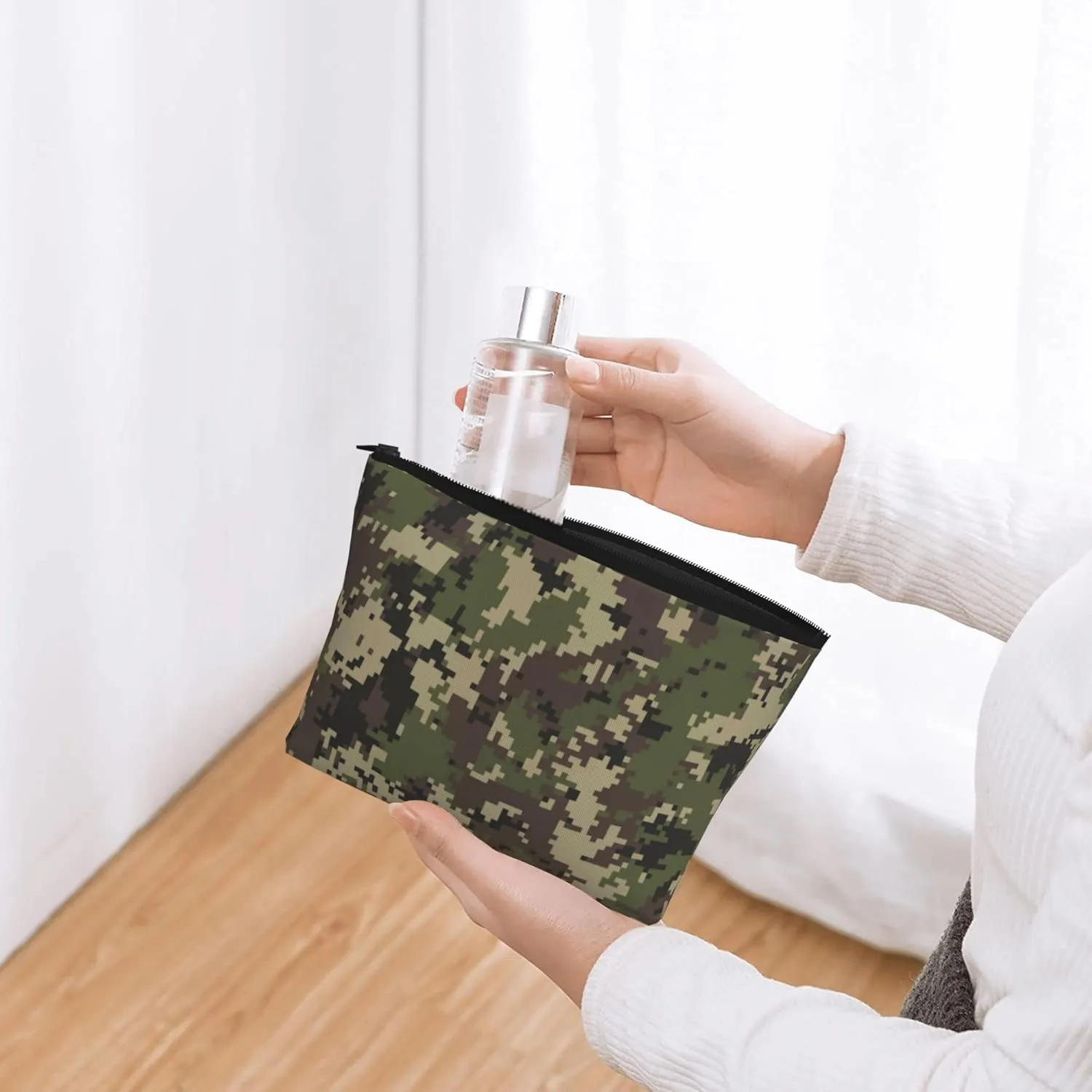 Storage Makeup Bag Compatible with Green Camo Army Solider Camouflage, Small and Lightweight Zipper Cosmetic Pouch