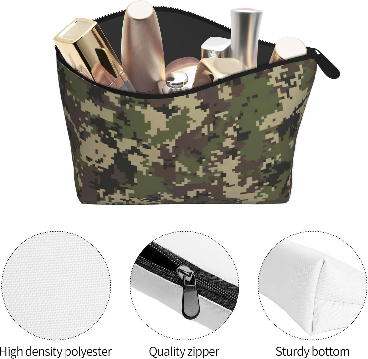 Storage Makeup Bag Compatible with Green Camo Army Solider Camouflage, Small and Lightweight Zipper Cosmetic Pouch