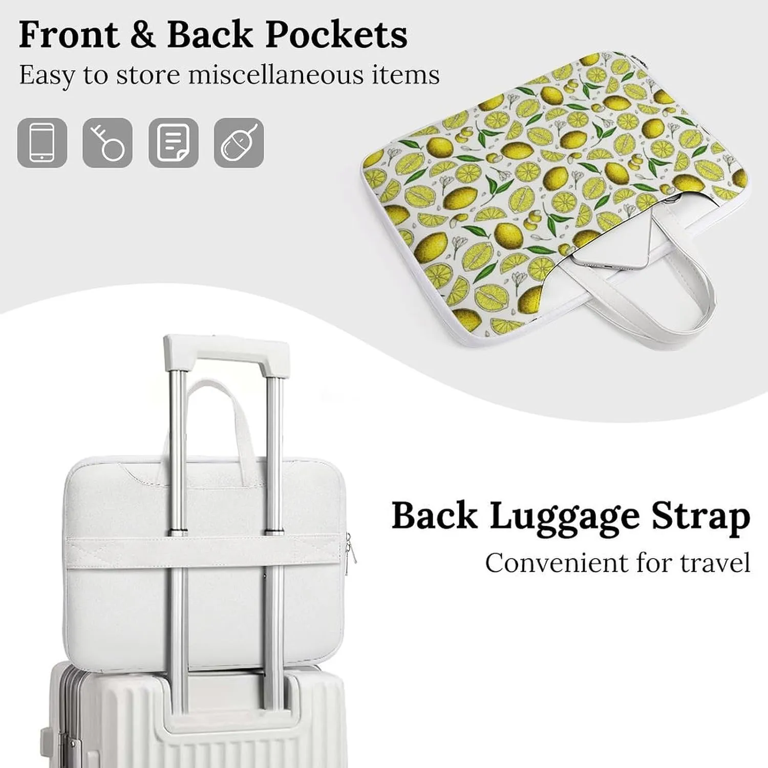 Summer Lemon Leather Bag Laptop Case Slim Water Resistant Computer Bags with Handle Briefcase for Work