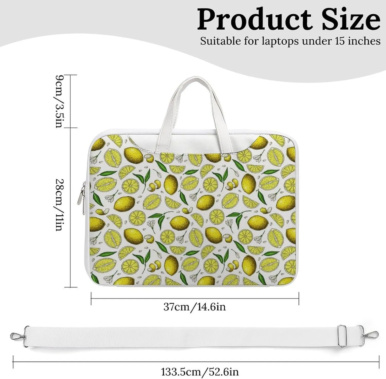 Summer Lemon Leather Bag Laptop Case Slim Water Resistant Computer Bags with Handle Briefcase for Work