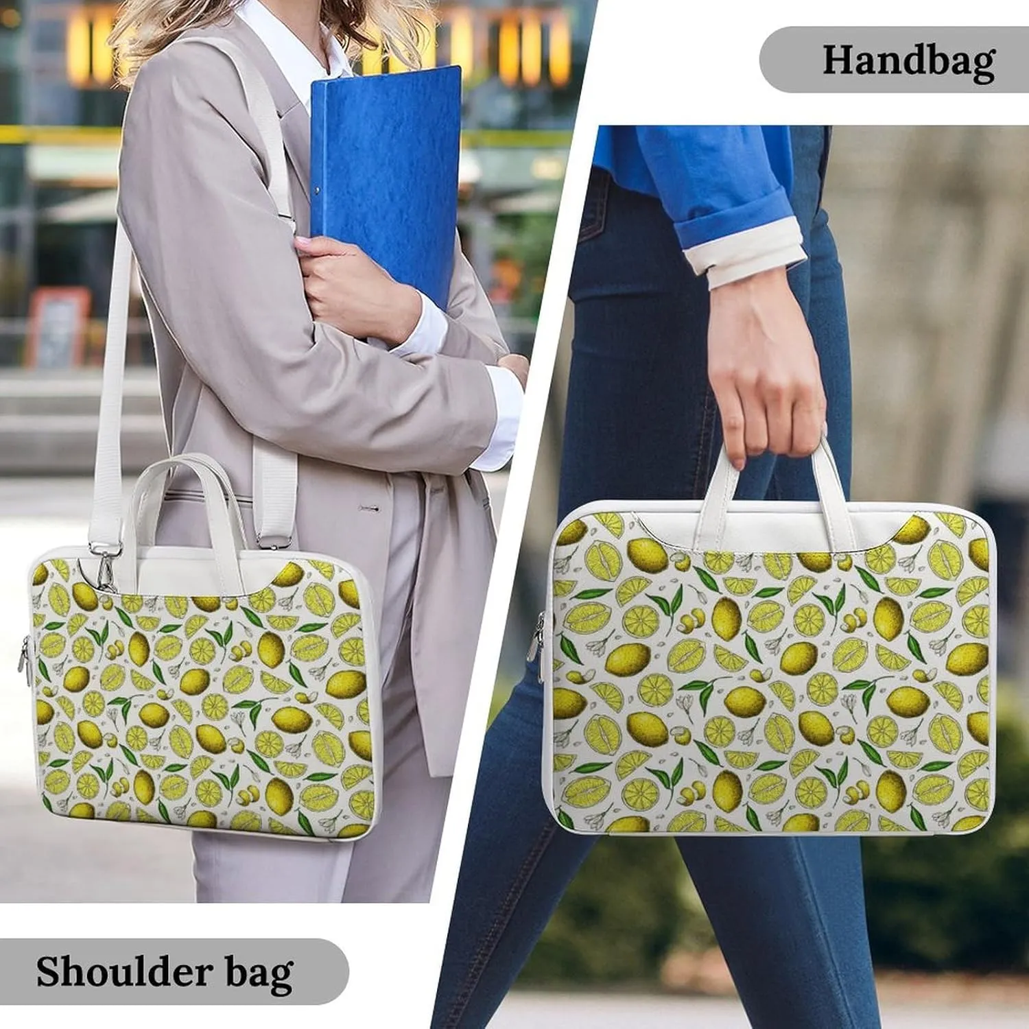 Summer Lemon Leather Bag Laptop Case Slim Water Resistant Computer Bags with Handle Briefcase for Work