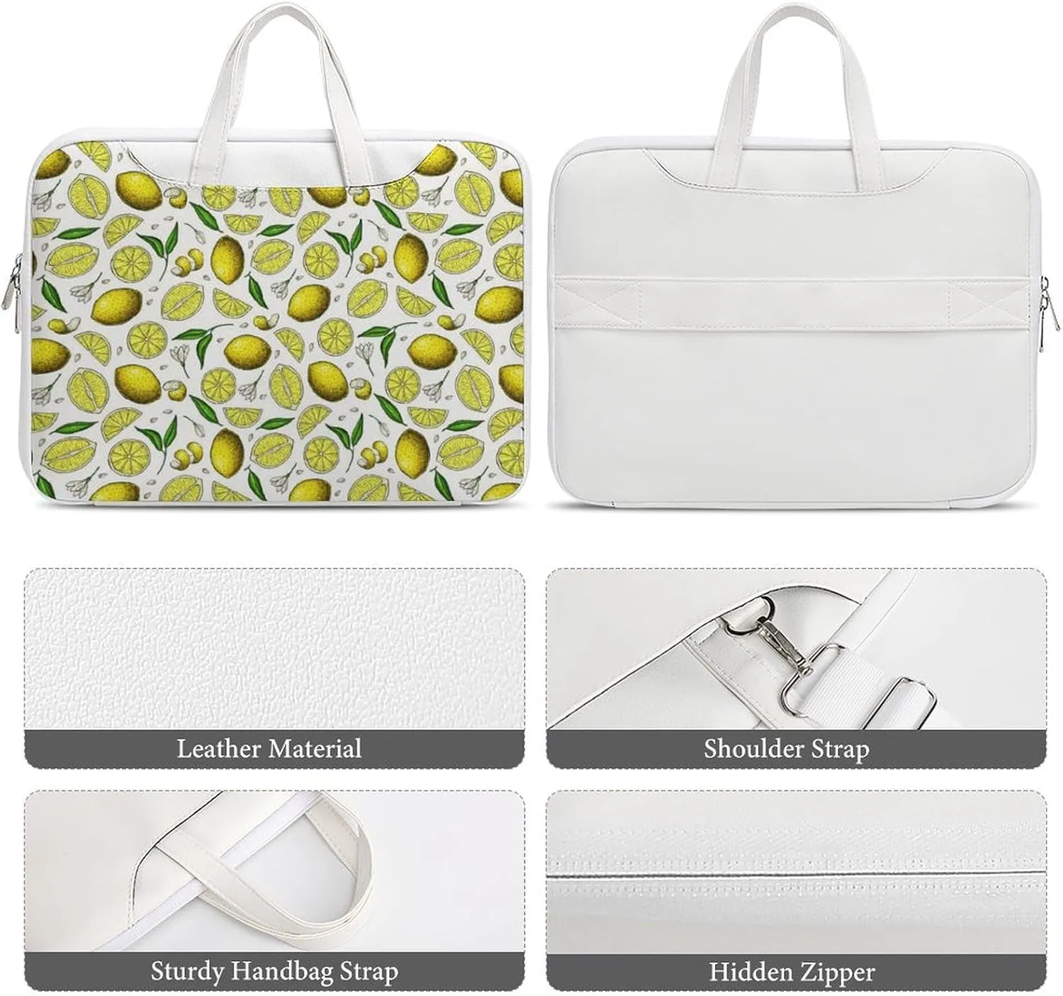 Summer Lemon Leather Bag Laptop Case Slim Water Resistant Computer Bags with Handle Briefcase for Work